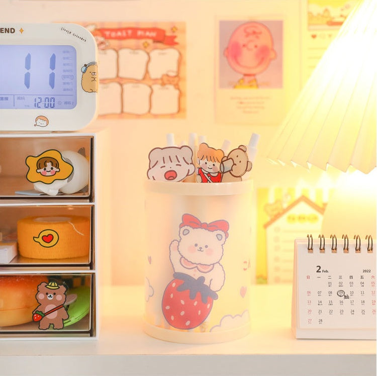 Cartoon Bear Plastic  Holder Kawaii Stationery Pen Holder Desktop Storage Box