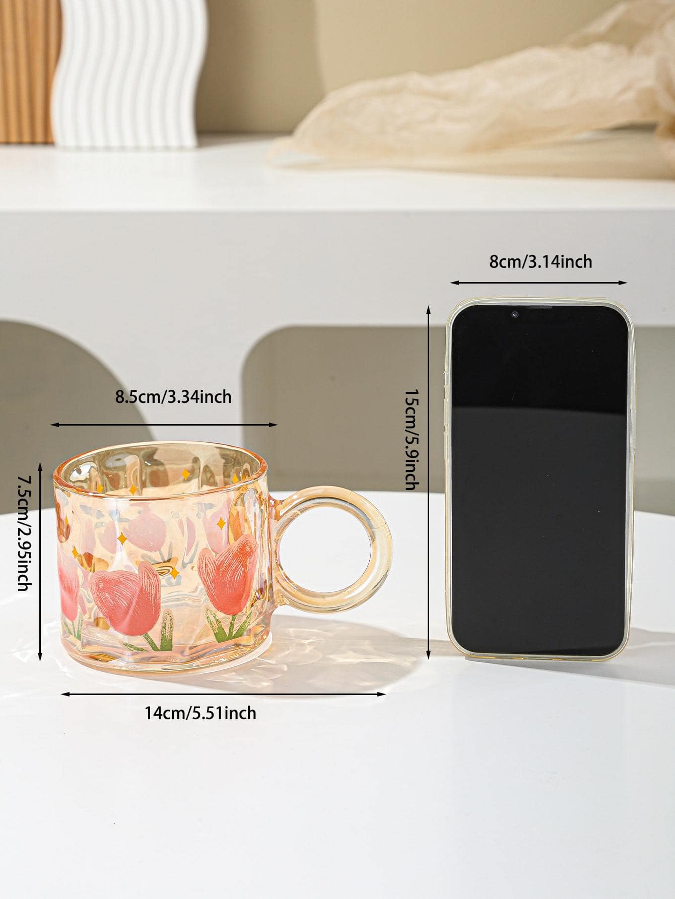 1Pc Glass Mug, Cute Tulip Pattern Clear Multi-Purpose Mug for Home