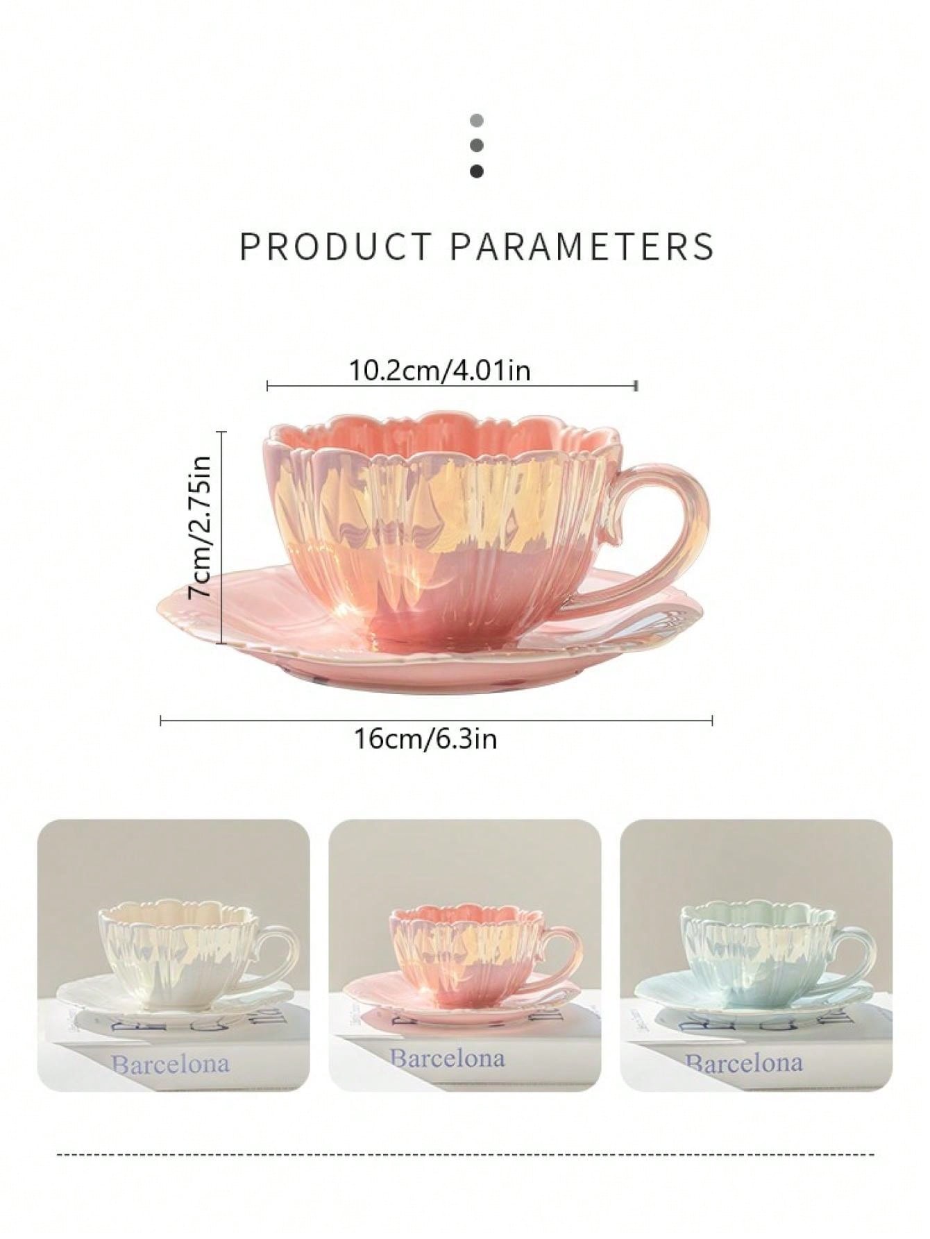 1Set 260Ml Ceramic Coffee Cup & Saucer Set with Petals Design, High Value Gift for Couple, Women, Home Use